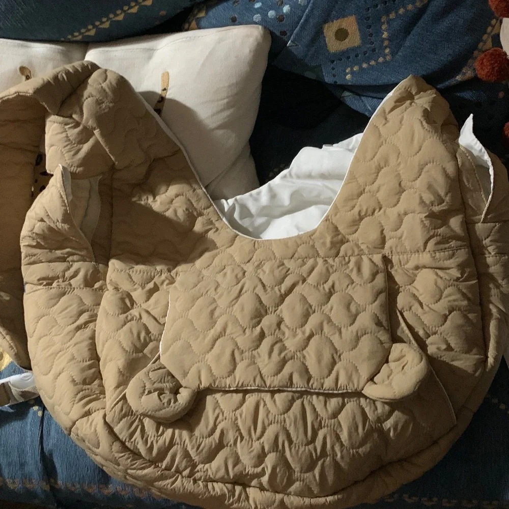 Lightweight Quilted Beige Small Pet Carrier sling Bag with Padded Interior